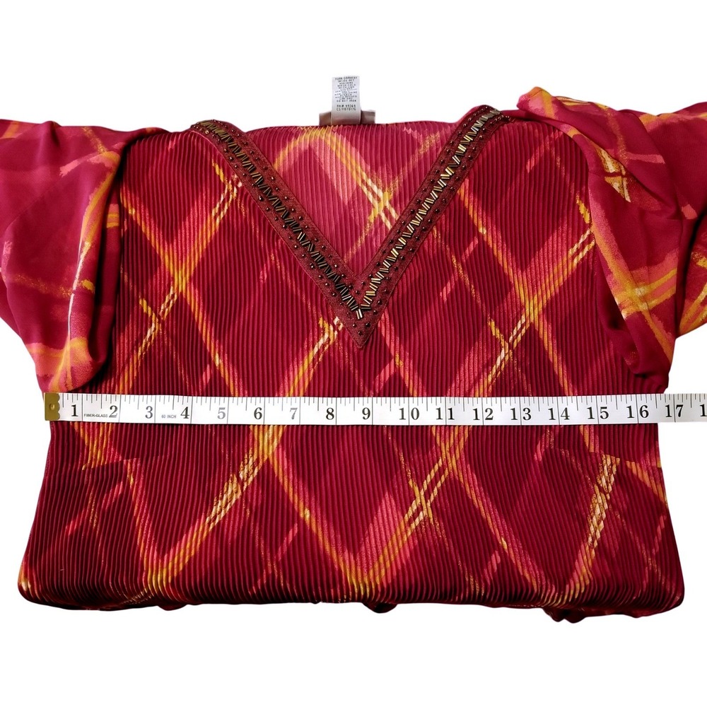 Catherines Red Plaid Beaded V-Neck Pleated Tunic‎ Top Plus Size 0X 14/16W - Picture 6 of 12